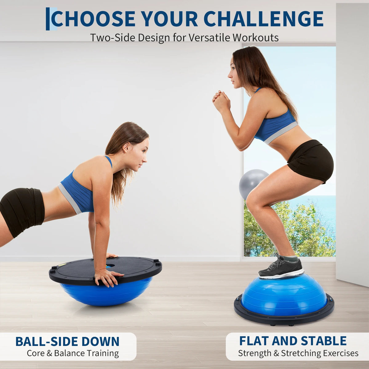 23" Half Balance Ball Trainer with Resistance Bands & Pump – Non-Slip Core Stability Trainer for Yoga, Pilates & Home Gym – Supports 1600 lbs