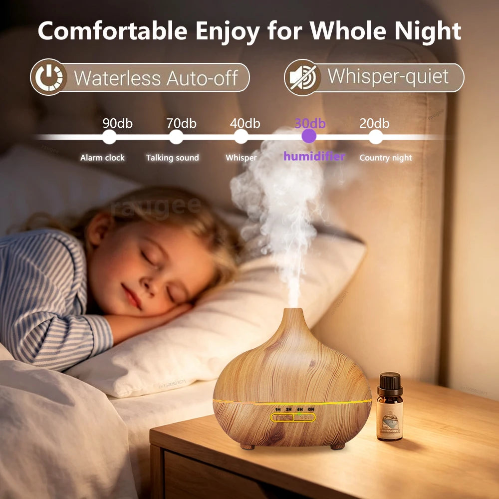 Air Aroma Humidifier Woodgrain Ultrasonic USB Humidifier Essential Oil Diffuser Home Fragrance Air Purifier with Night Light