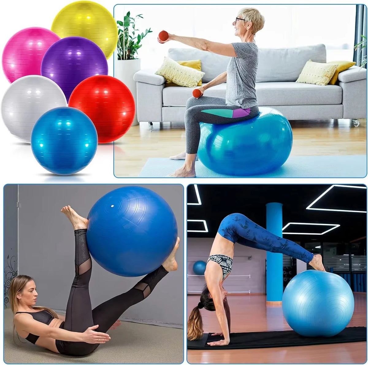 Multi-Purpose Yoga Exercise Ball 55-75cm with Foot Pump Kit Fitness Ball for Workout Pregnancy Pilates Office Sitting Home Gym