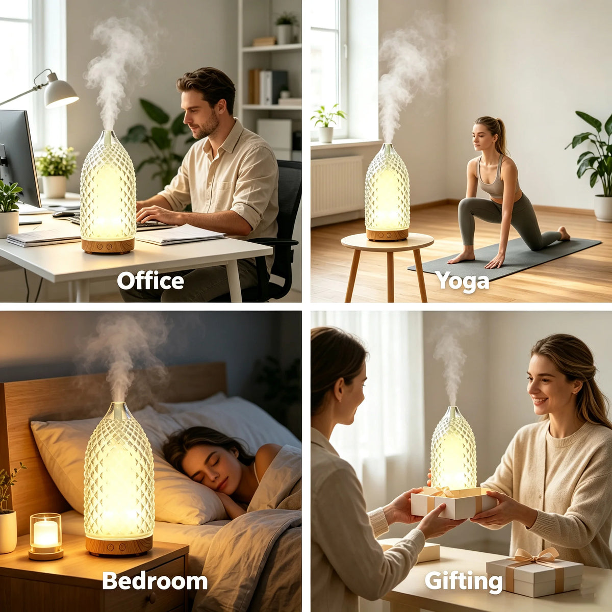 New Rhombus Aroma Diffuser 100ML Vase Humidifier with 7 Color Changing LED Lights for Office Bedroom Yoga Perfect Gift for Home