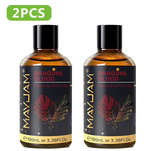 MAYJAM 2PCS 100ML Essential Oil Blend with Dropper,3.38 FI.Oz Dragons Blood White Musk Coconut & Vanilla Fragrance Oil for Humidifier Diffuser Making Candle Strawberry Banana Sea Breeze Baby Powder Violet Reverie Honeysuckle