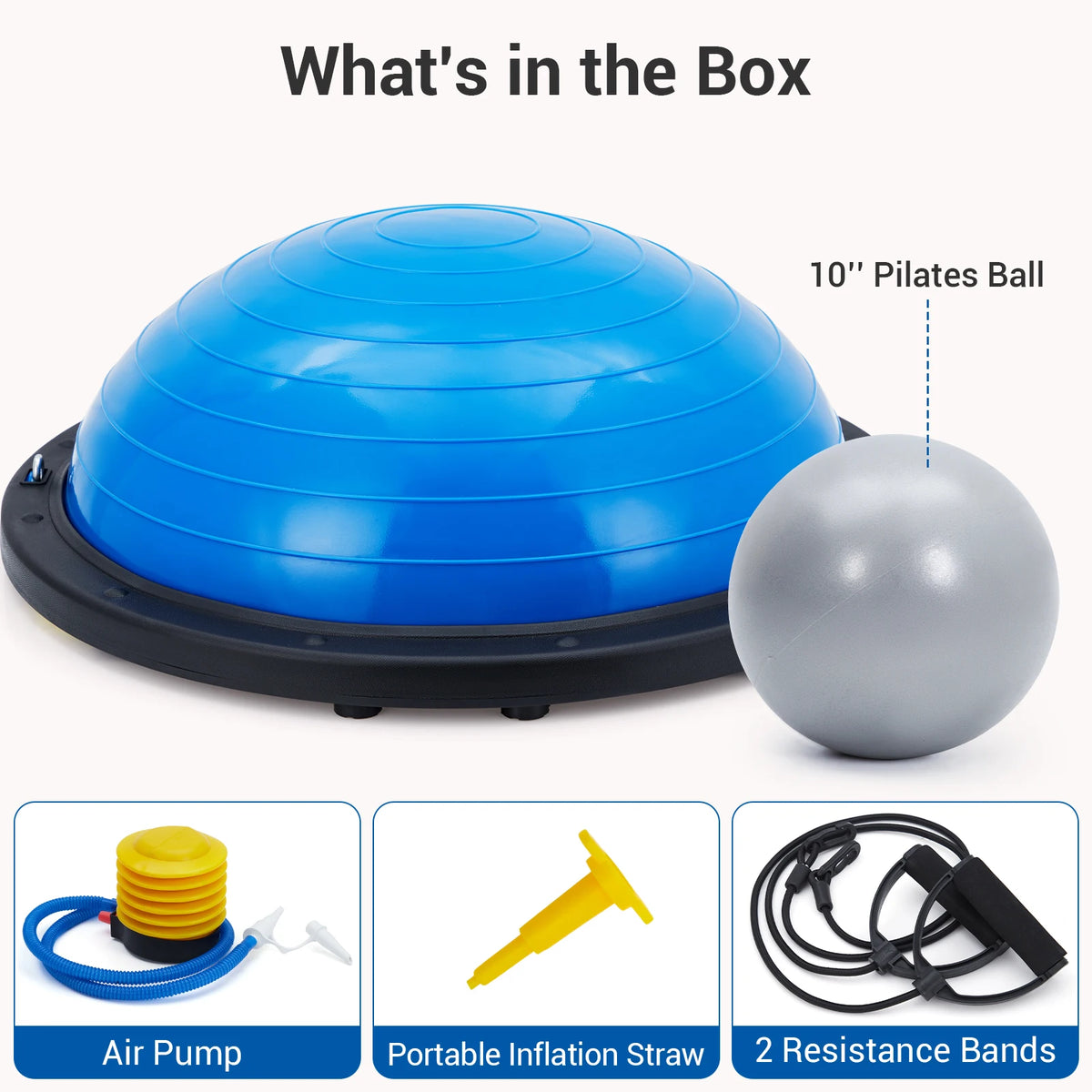 23" Half Balance Ball Trainer with Resistance Bands & Pump – Non-Slip Core Stability Trainer for Yoga, Pilates & Home Gym – Supports 1600 lbs
