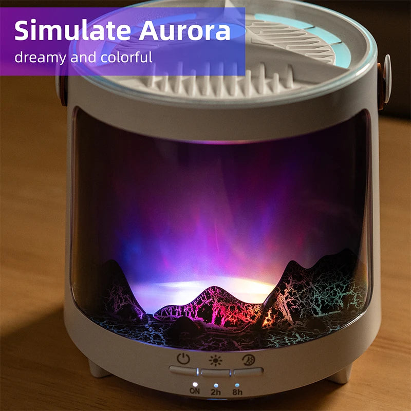 2026 New Aurora Essential Oil Diffuser Humidifier with Flame Effect 7 Color LED Light for Home