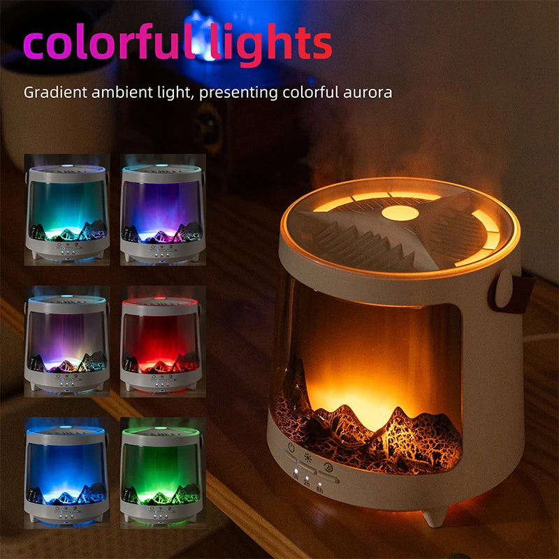 2026 New Aurora Essential Oil Diffuser Humidifier with Flame Effect 7 Color LED Light for Home