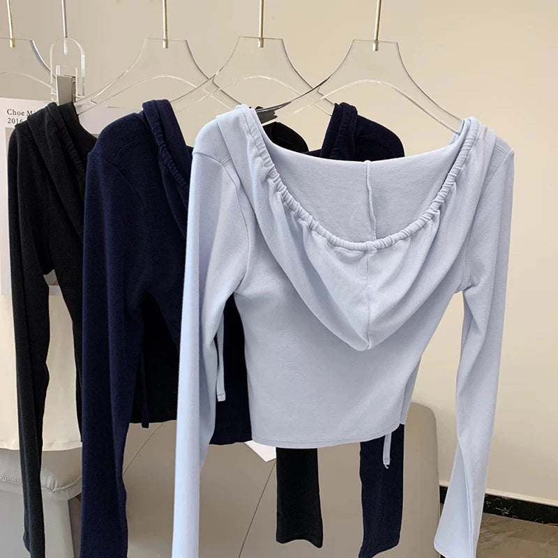 Women's Hooded V-Neck Slimming Top, Slim Fit, Long Sleeve, Outdoor Fitness, Running, Yoga Sports Wear, Autumn and Winter