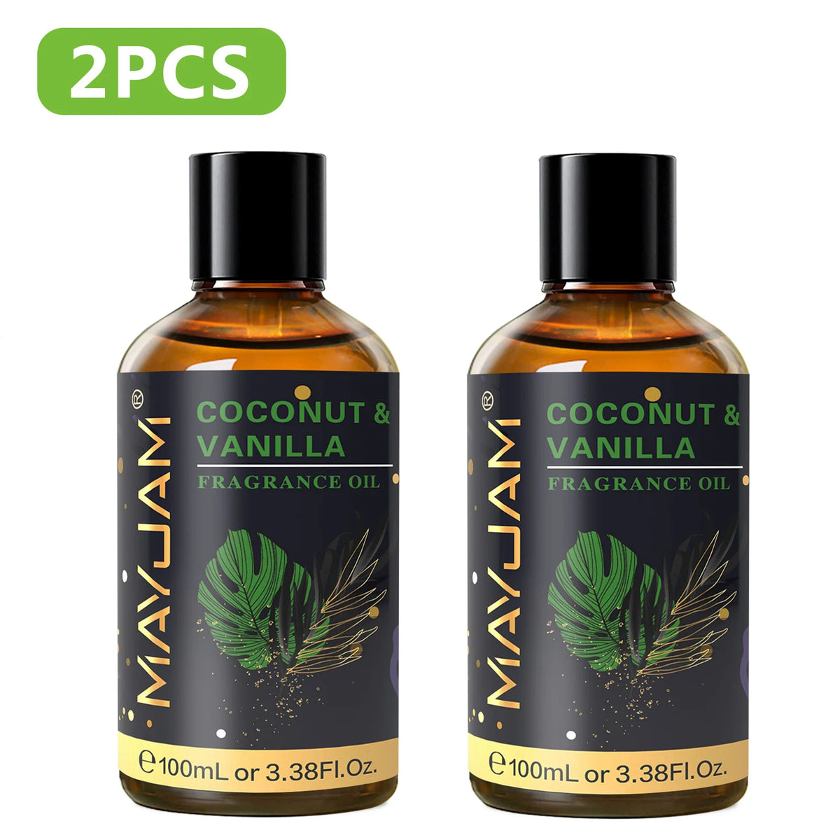 MAYJAM 2PCS 100ML Essential Oil Blend with Dropper,3.38 FI.Oz Dragons Blood White Musk Coconut & Vanilla Fragrance Oil for Humidifier Diffuser Making Candle Strawberry Banana Sea Breeze Baby Powder Violet Reverie Honeysuckle