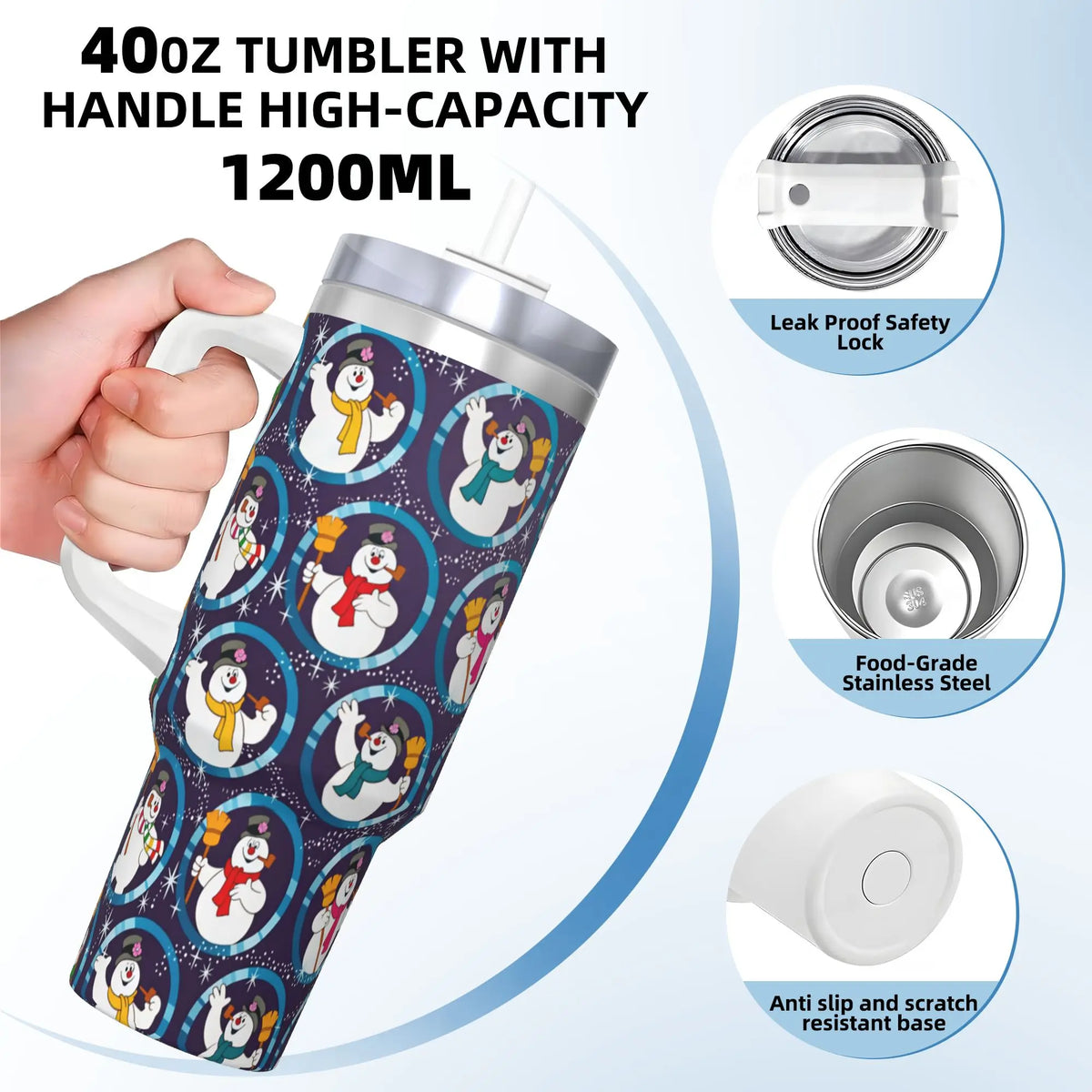 Stainless Steel Tumbler Snowman Frostys Mugs Cup With Straws  Camping Cold and Hot Water Bottle Insulated Large Thermal Mug