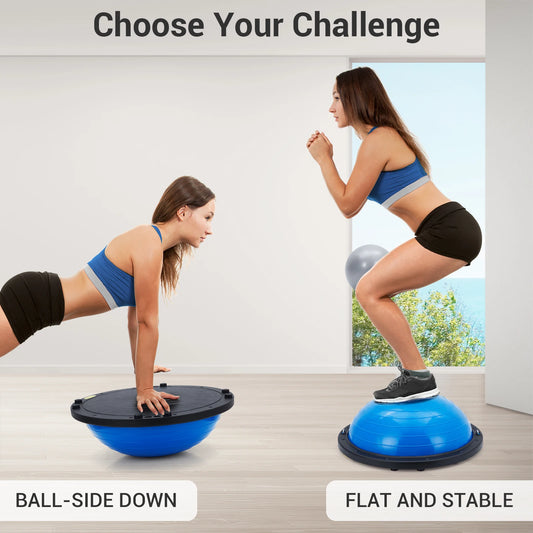 23" Half Balance Ball Trainer with Resistance Bands & Pump – Non-Slip Core Stability Trainer for Yoga, Pilates & Home Gym – Supports 1600 lbs