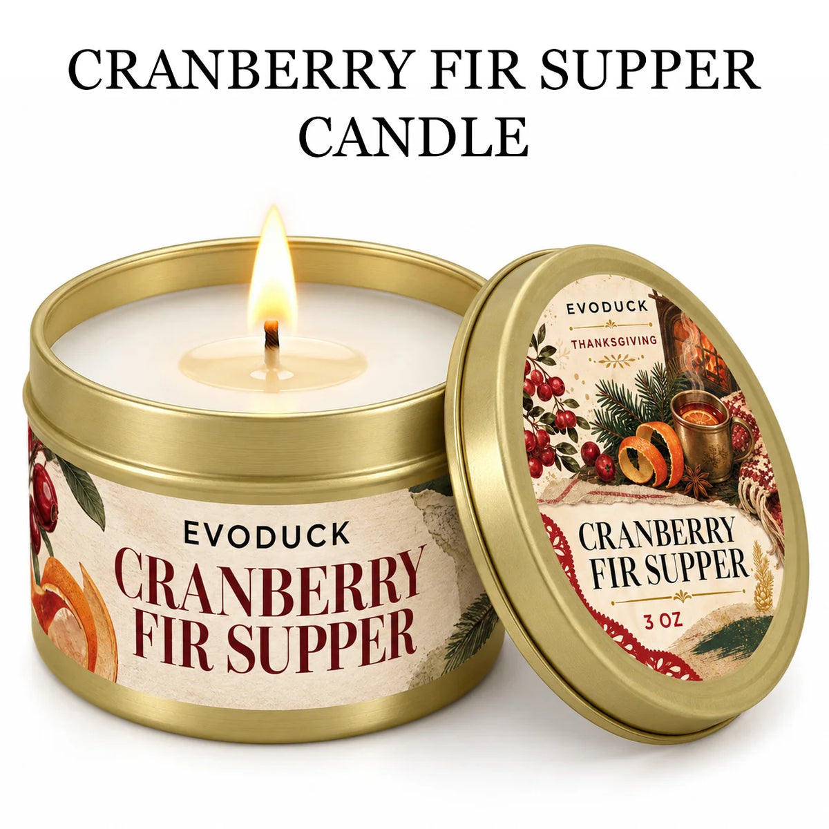 Thanksgiving Scented Candles Gift Set 3oz Gold Tins, Choose 1, 2 or 4 Pcs, 4 Fall Scents, Gift Box & Card, Hostess Gift