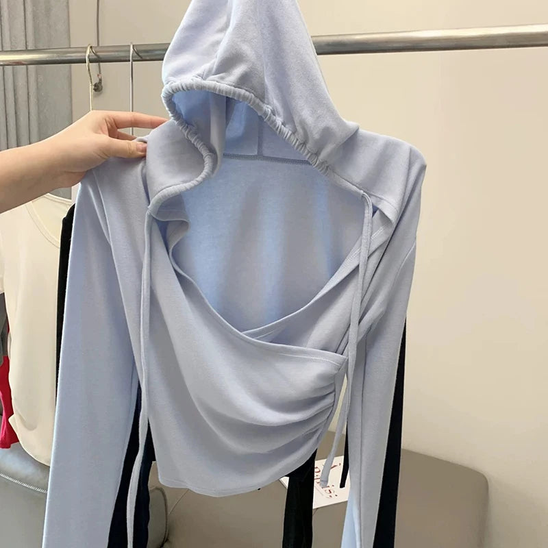 Women's Hooded V-Neck Slimming Top, Slim Fit, Long Sleeve, Outdoor Fitness, Running, Yoga Sports Wear, Autumn and Winter