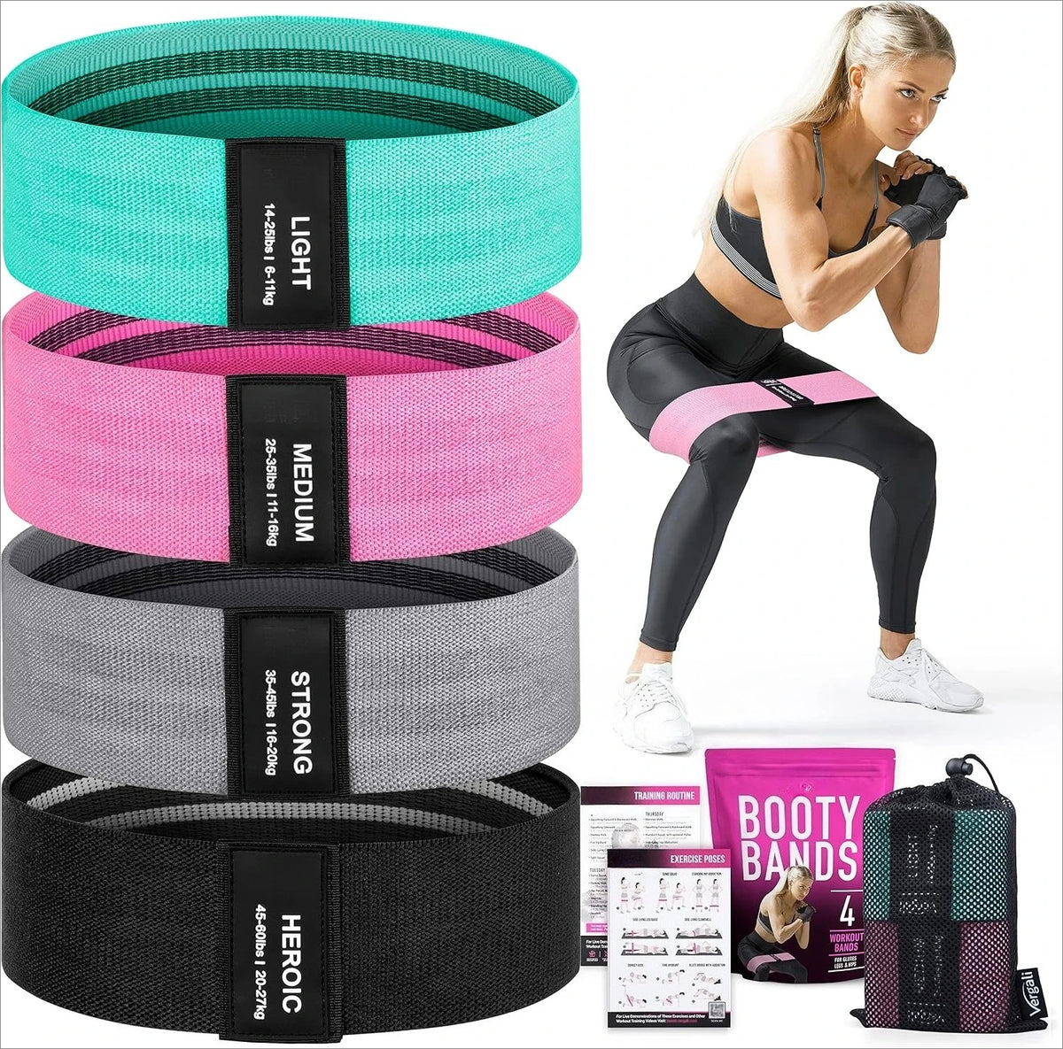 Booty Bands for Women Men Fabric Elastic Bands for Exercise, Resistance Bands for Legs for Working Out Hip Thigh Glute Bands Set