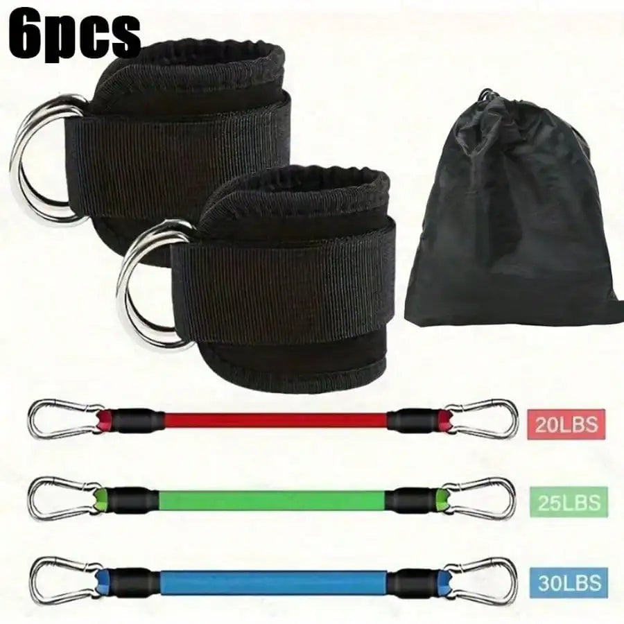 6Pcs Ankle Resistance Bands Set With Ankle Straps, Leg Workout Cables, Glute Thigh Hip Exercise Straps For Home Gym Booty Training