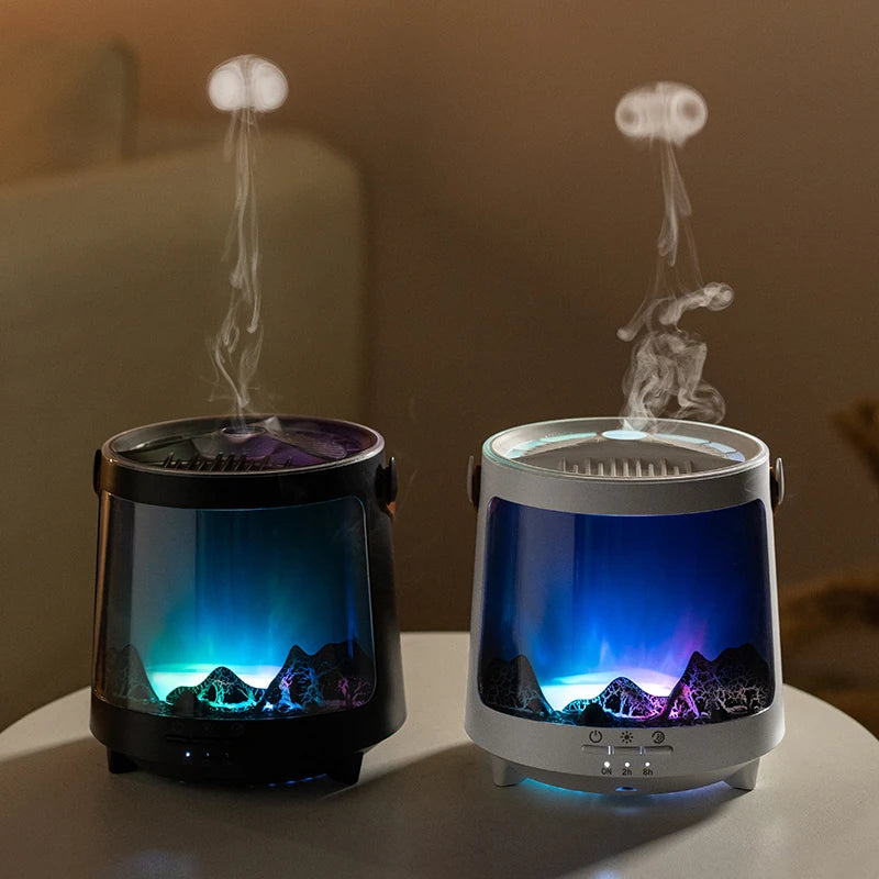 2026 New Aurora Essential Oil Diffuser Humidifier with Flame Effect 7 Color LED Light for Home