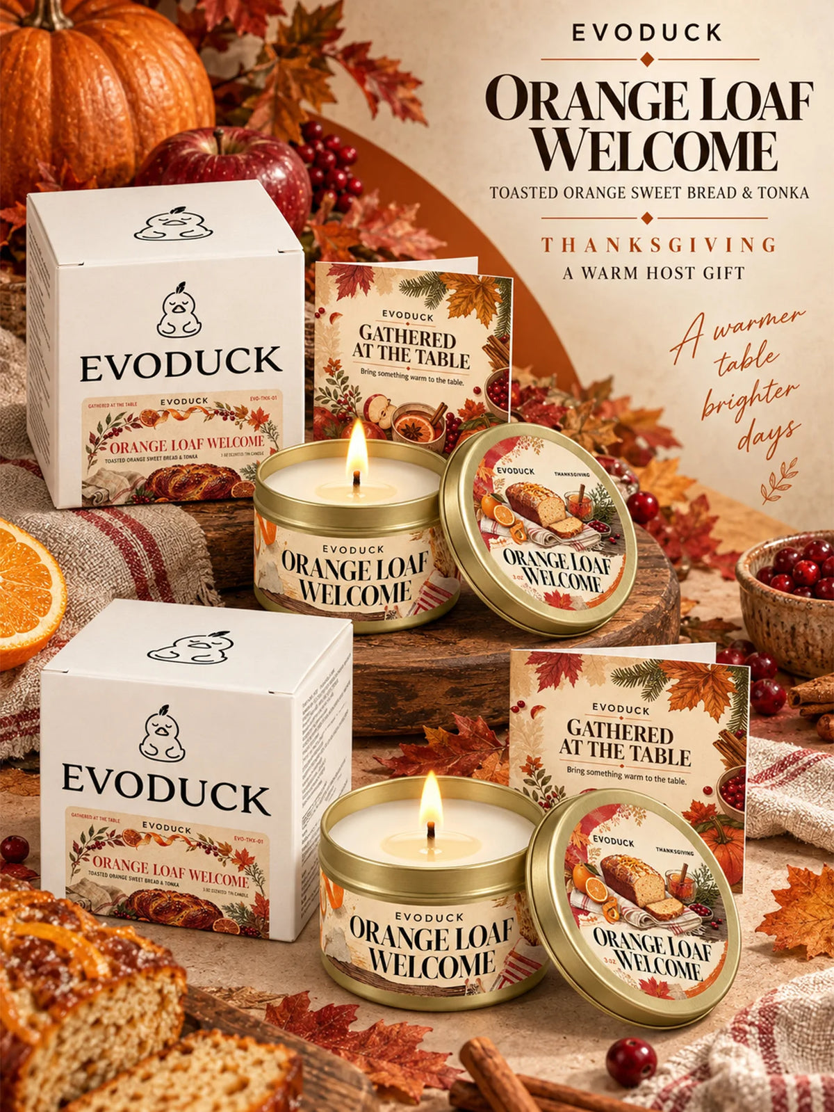 Thanksgiving Scented Candles Gift Set 3oz Gold Tins, Choose 1, 2 or 4 Pcs, 4 Fall Scents, Gift Box & Card, Hostess Gift