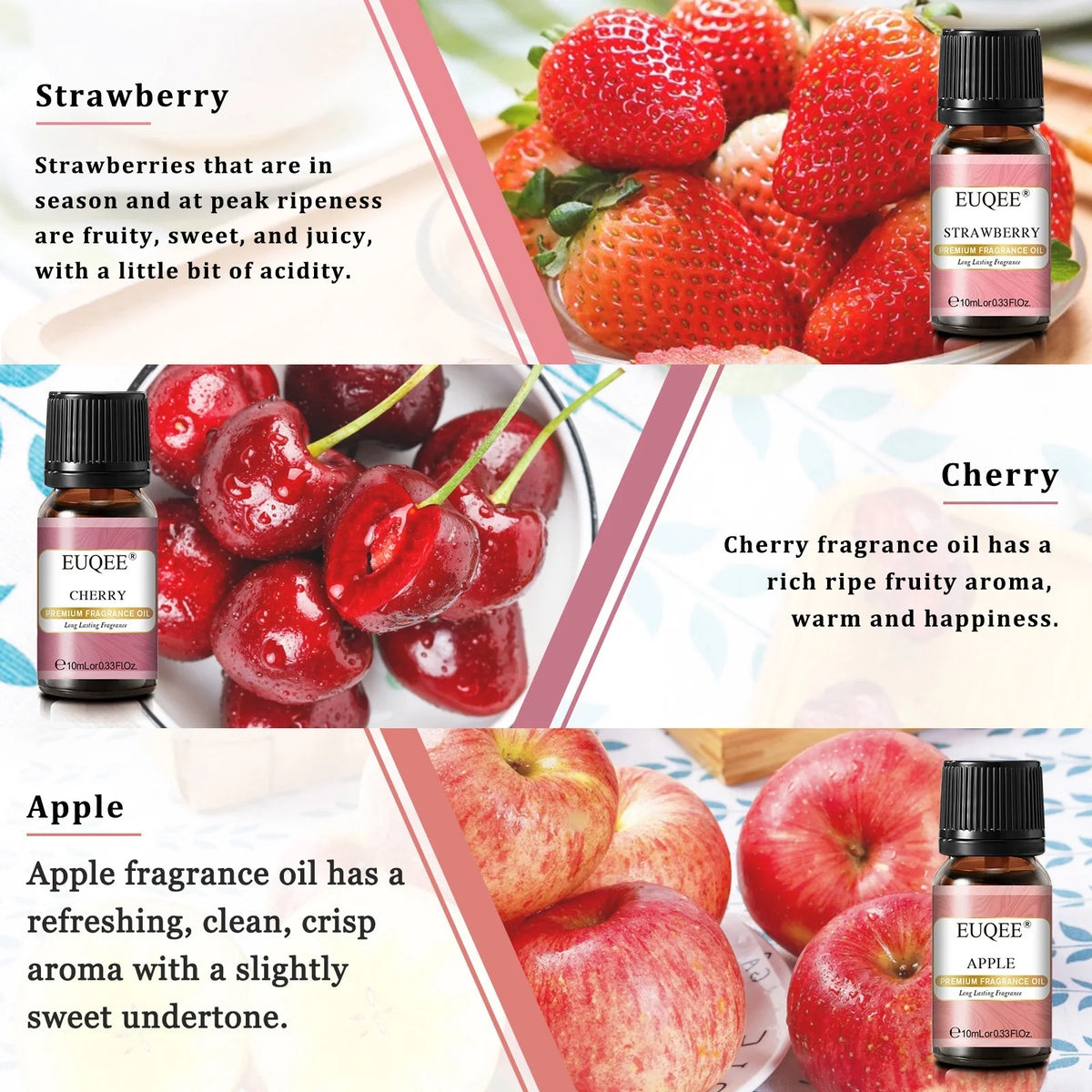 EUQEE Christmas Gift Set Aromatherapy Fragrance Oil 6 x 10ml Peach Litch Mango Cherry Strawberry Apple Aroma Oils For Diffuser,Candle Making