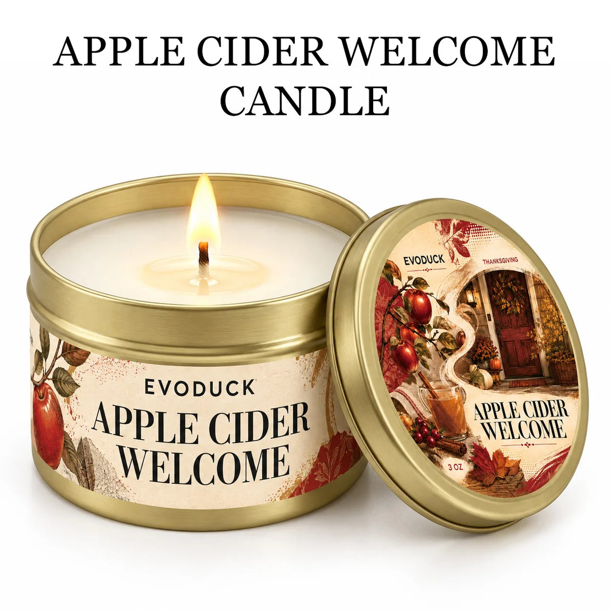 Thanksgiving Scented Candles Gift Set 3oz Gold Tins, Choose 1, 2 or 4 Pcs, 4 Fall Scents, Gift Box & Card, Hostess Gift