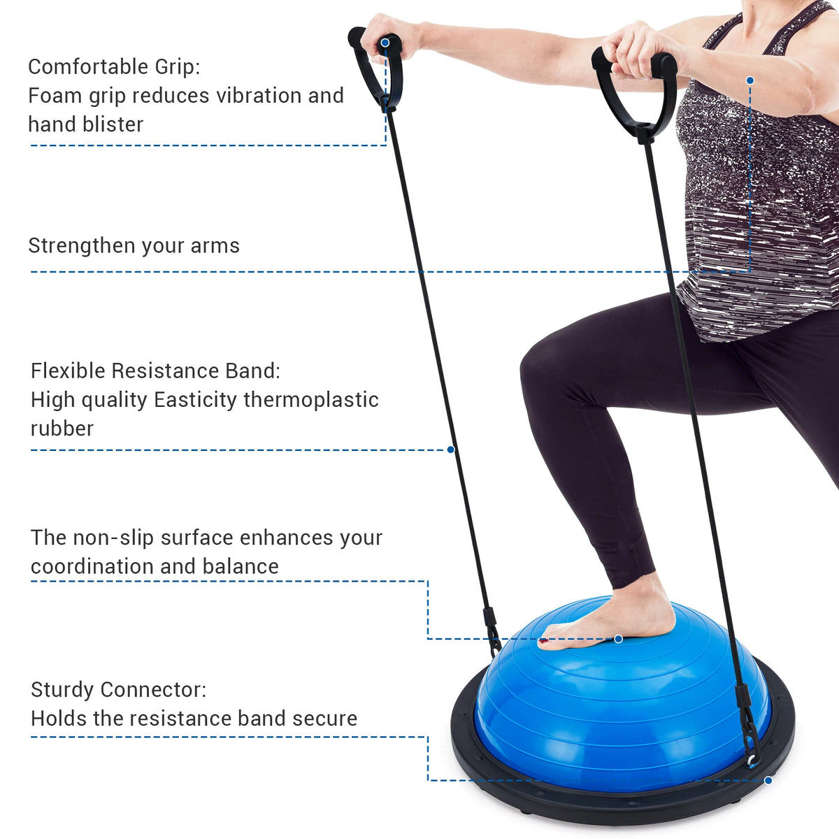 23" Half Balance Ball Trainer with Resistance Bands & Pump – Non-Slip Core Stability Trainer for Yoga, Pilates & Home Gym – Supports 1600 lbs