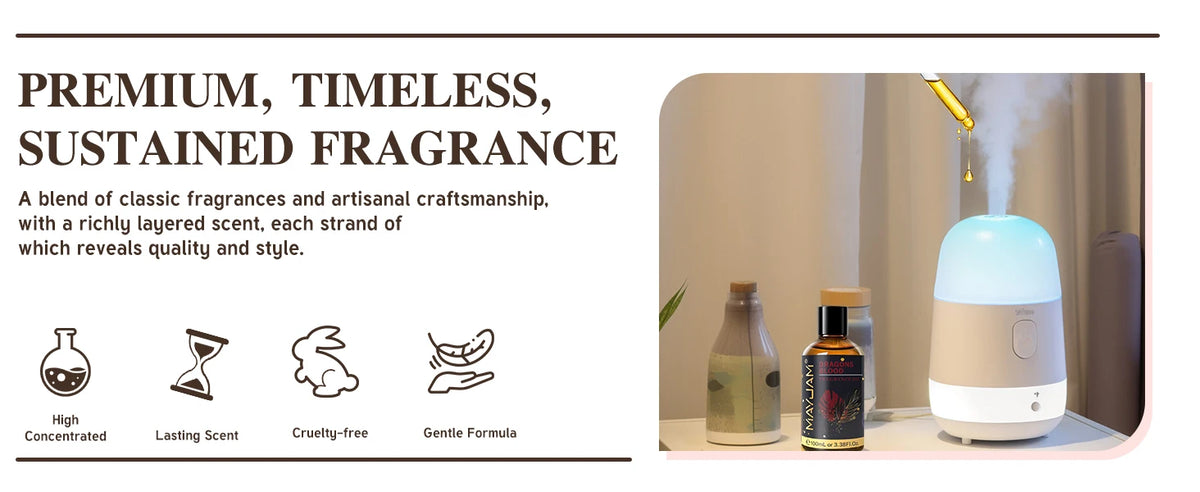 MAYJAM 2PCS 100ML Essential Oil Blend with Dropper,3.38 FI.Oz Dragons Blood White Musk Coconut & Vanilla Fragrance Oil for Humidifier Diffuser Making Candle Strawberry Banana Sea Breeze Baby Powder Violet Reverie Honeysuckle