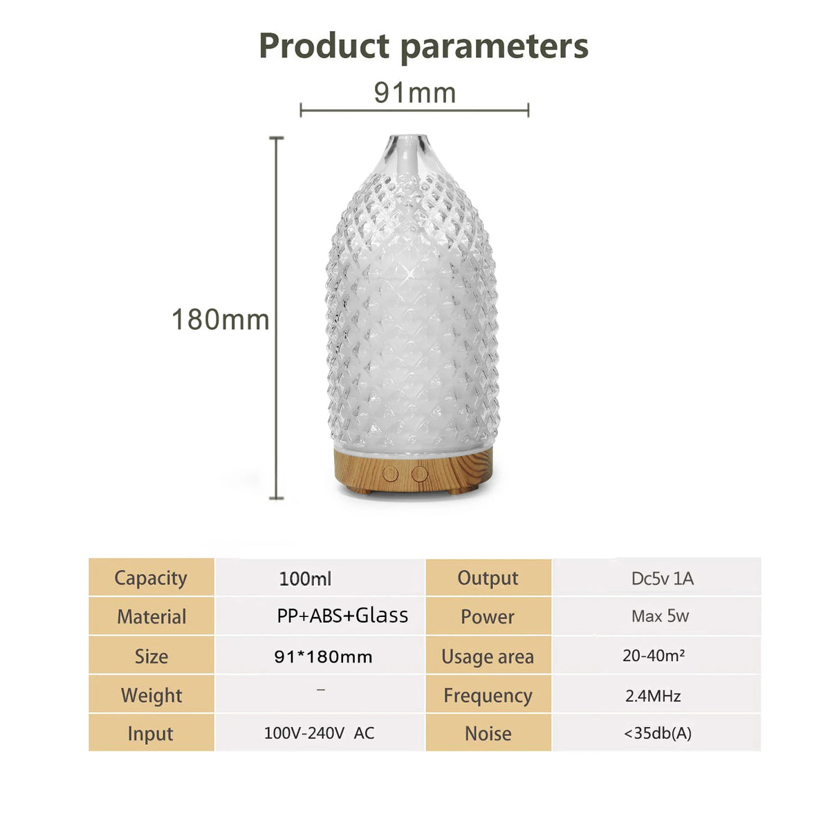 New Rhombus Aroma Diffuser 100ML Vase Humidifier with 7 Color Changing LED Lights for Office Bedroom Yoga Perfect Gift for Home