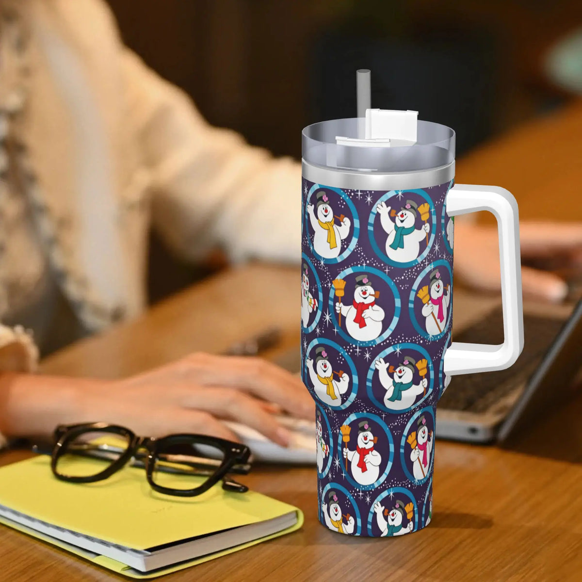 Stainless Steel Tumbler Snowman Frostys Mugs Cup With Straws  Camping Cold and Hot Water Bottle Insulated Large Thermal Mug