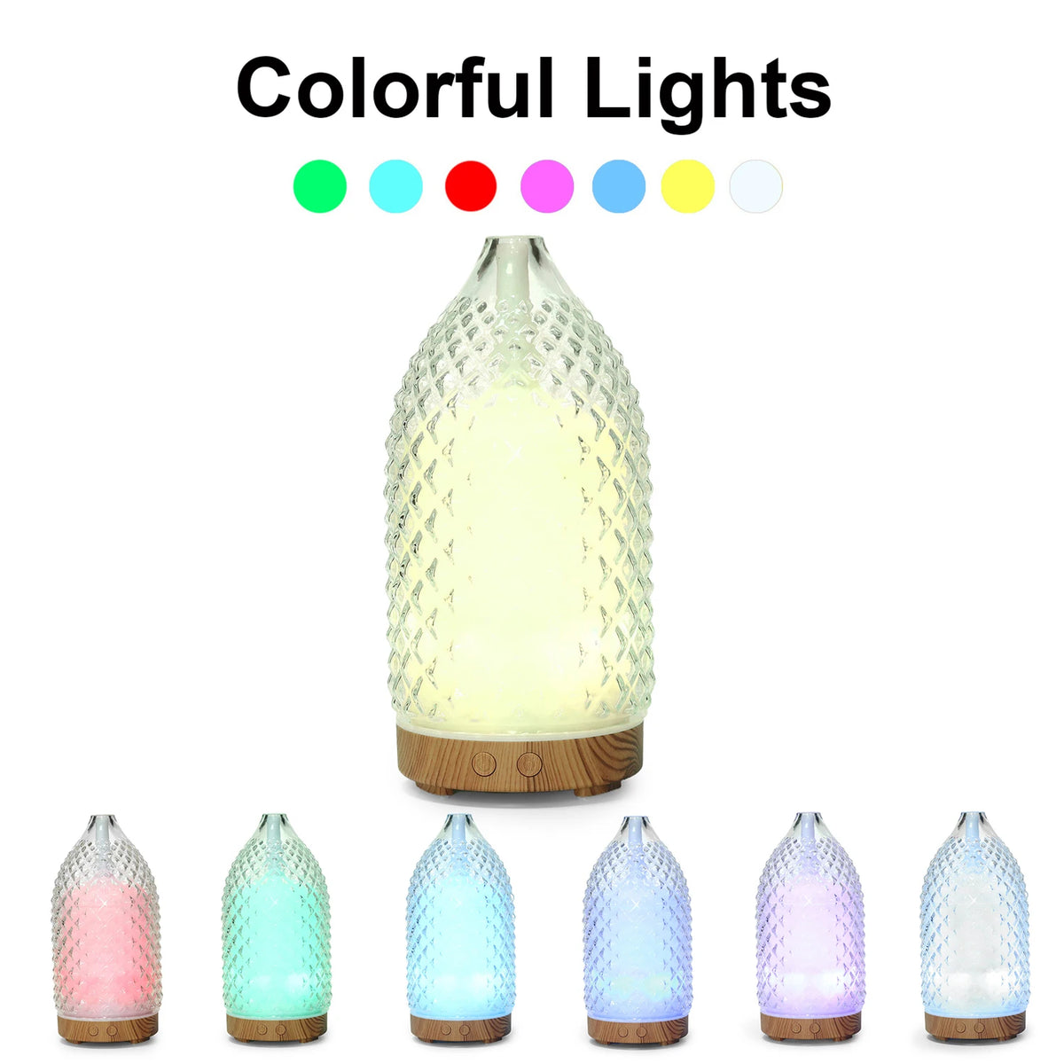New Rhombus Aroma Diffuser 100ML Vase Humidifier with 7 Color Changing LED Lights for Office Bedroom Yoga Perfect Gift for Home