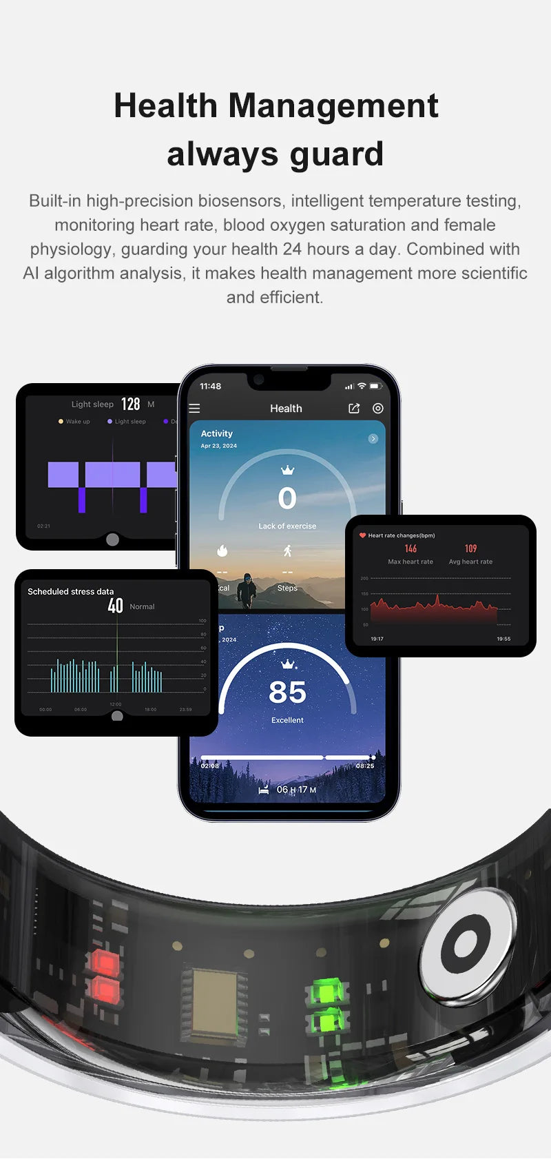 R05 Smart Ring Men Women Heart Rate Blood Oxygen Monitor NFC Health Tracker Sleep Stress Monitor 5ATM Waterproof Multi Sport